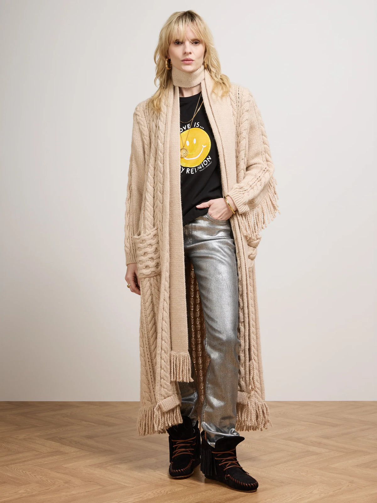 Hayley Menzies Avni long cardigan Ecru