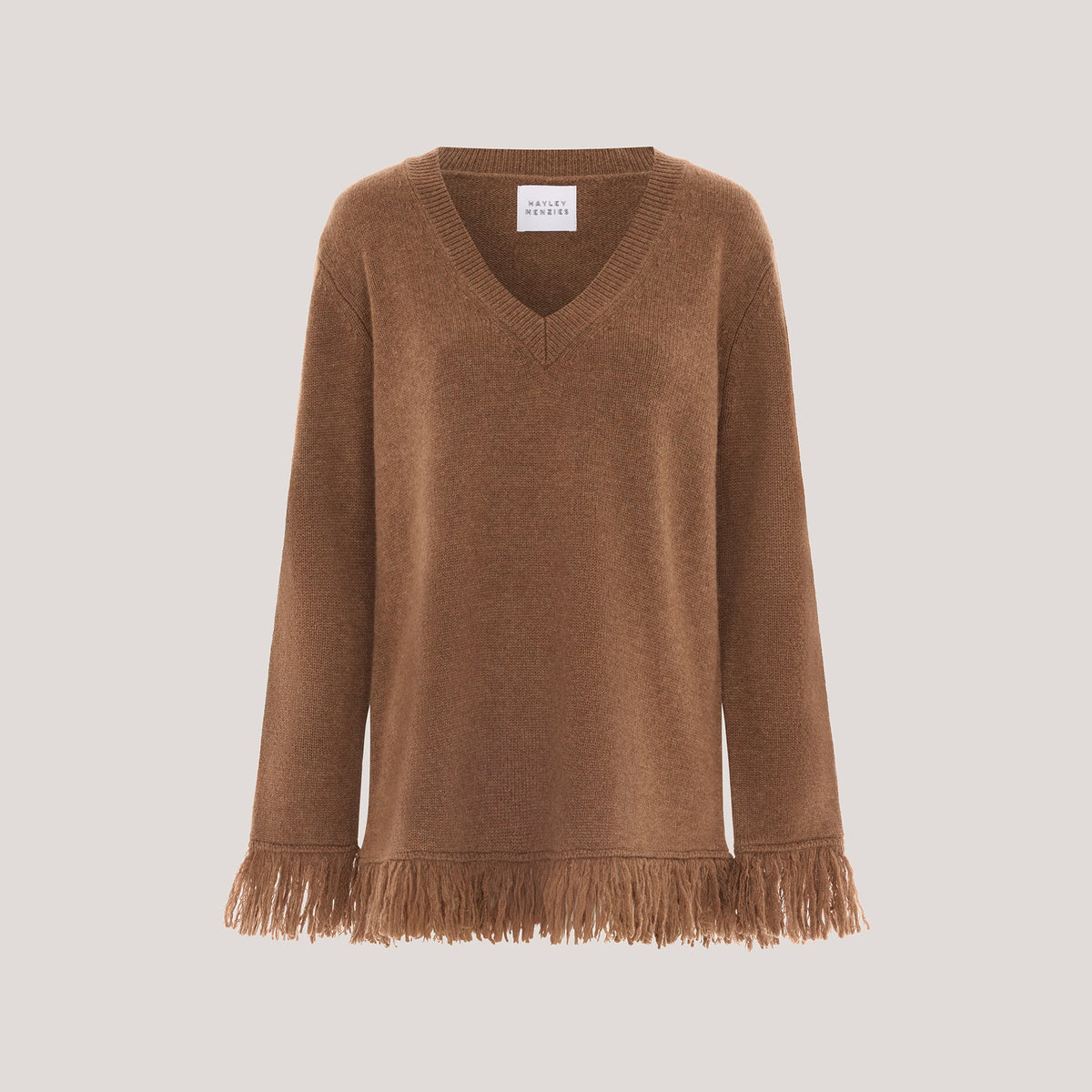 Hayley Menzies Cashmere fringe v neck Brown