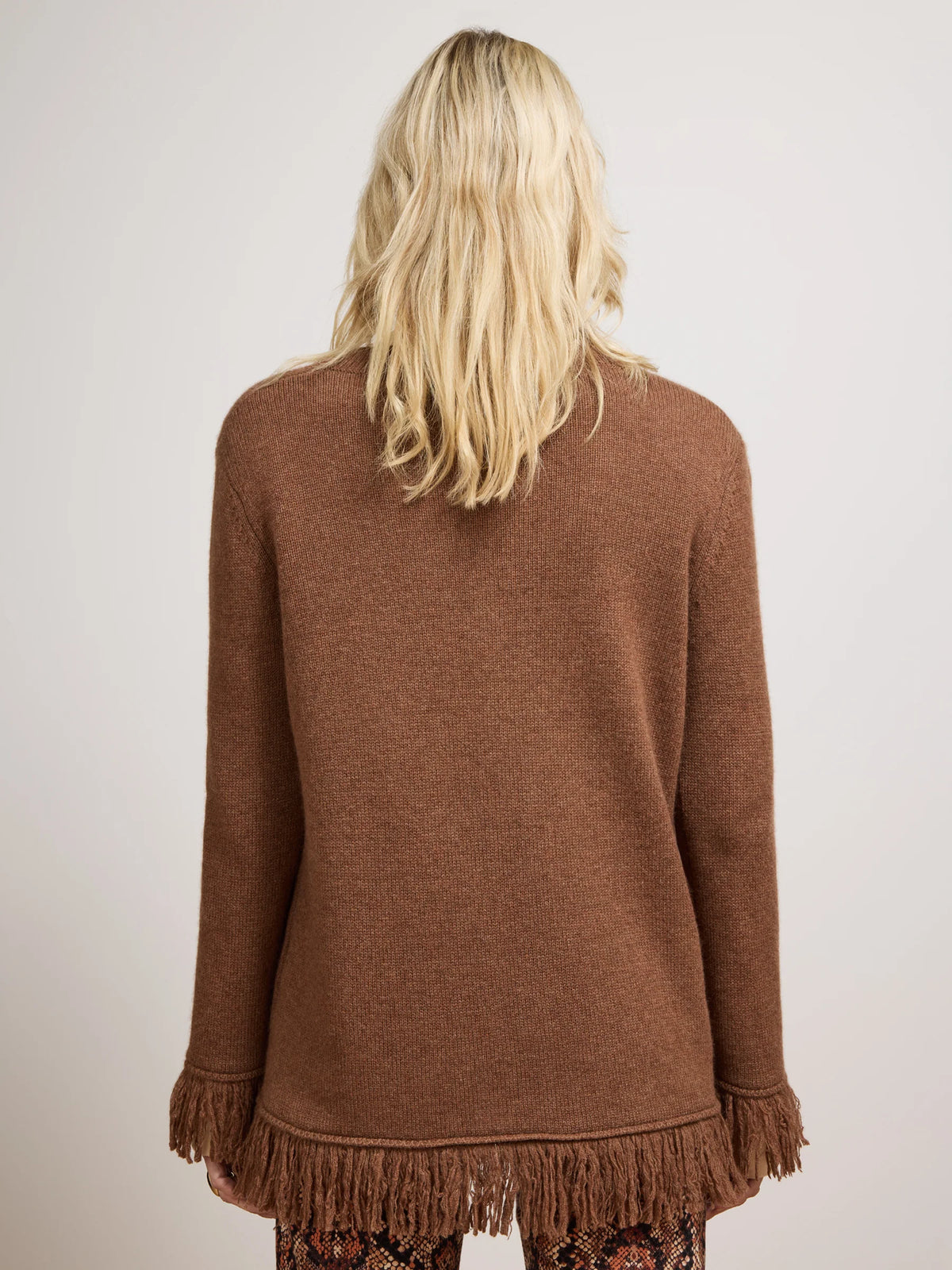 Hayley Menzies Cashmere fringe v neck Brown