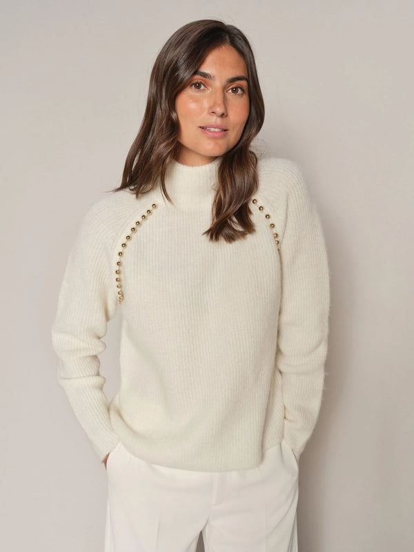 Mos Mosh Zora Bead Highneck Knit ecru