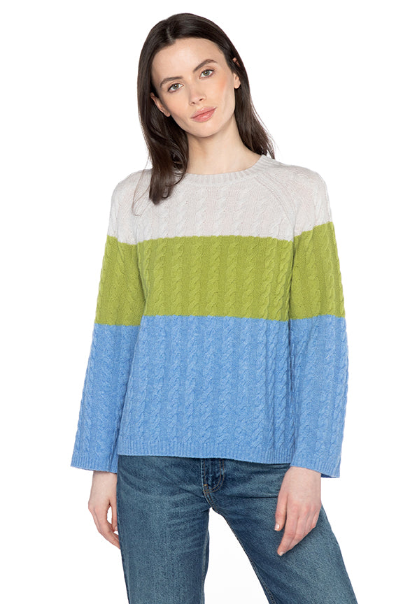 Kinross Cable Raglan Crew  Como multi