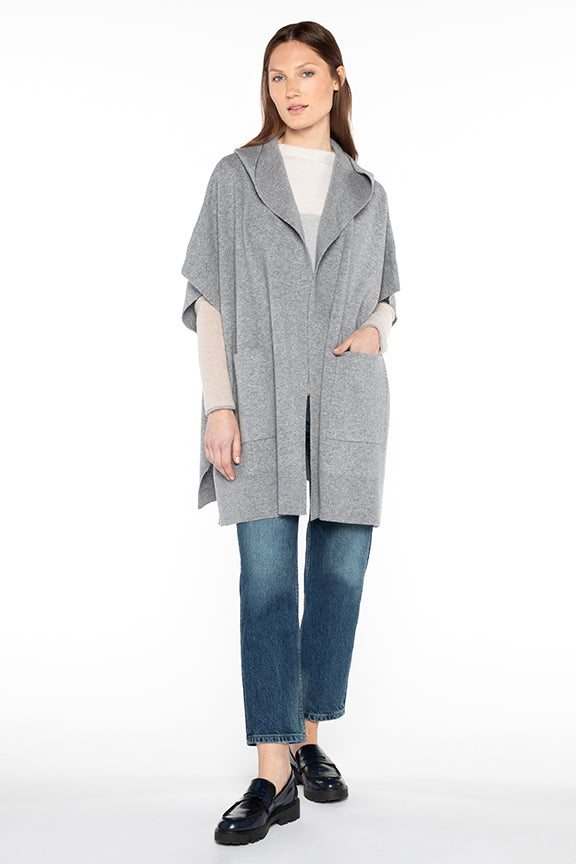 Kinross Doubleknit Hooded Slless Cardi Slate